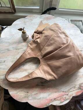 Talbots Leather Slouchy Shoulder Bag with Braided Detail and Side Bow